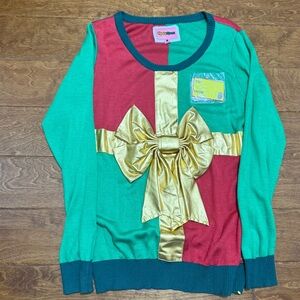 Like New Size Large Tipsy Elves Festive Gift Sweater with Gold Bow
